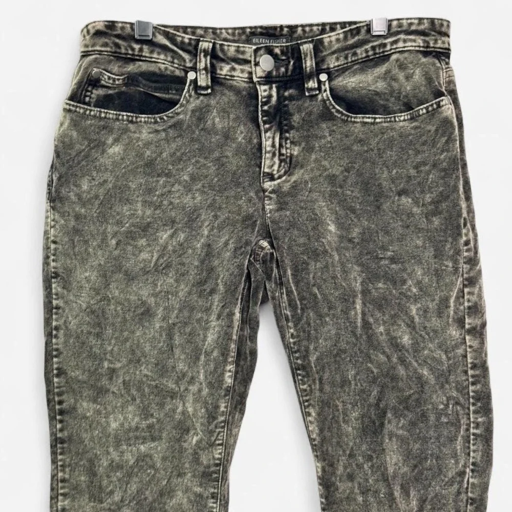 Eileen Fisher Velvet Feel Acid Wash Skinny Jeans Black Sz 6 Grunge Quiet Luxury